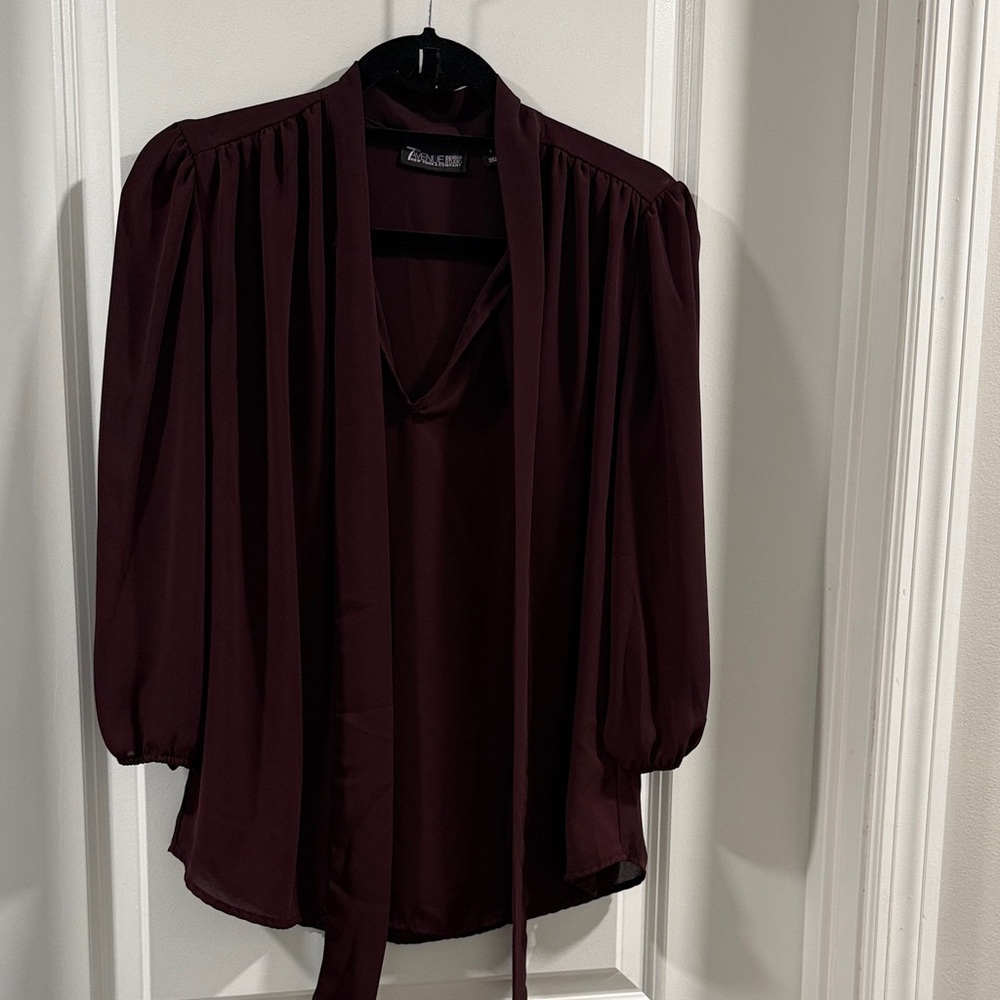 Chic Purple Blouse with Tie Neck